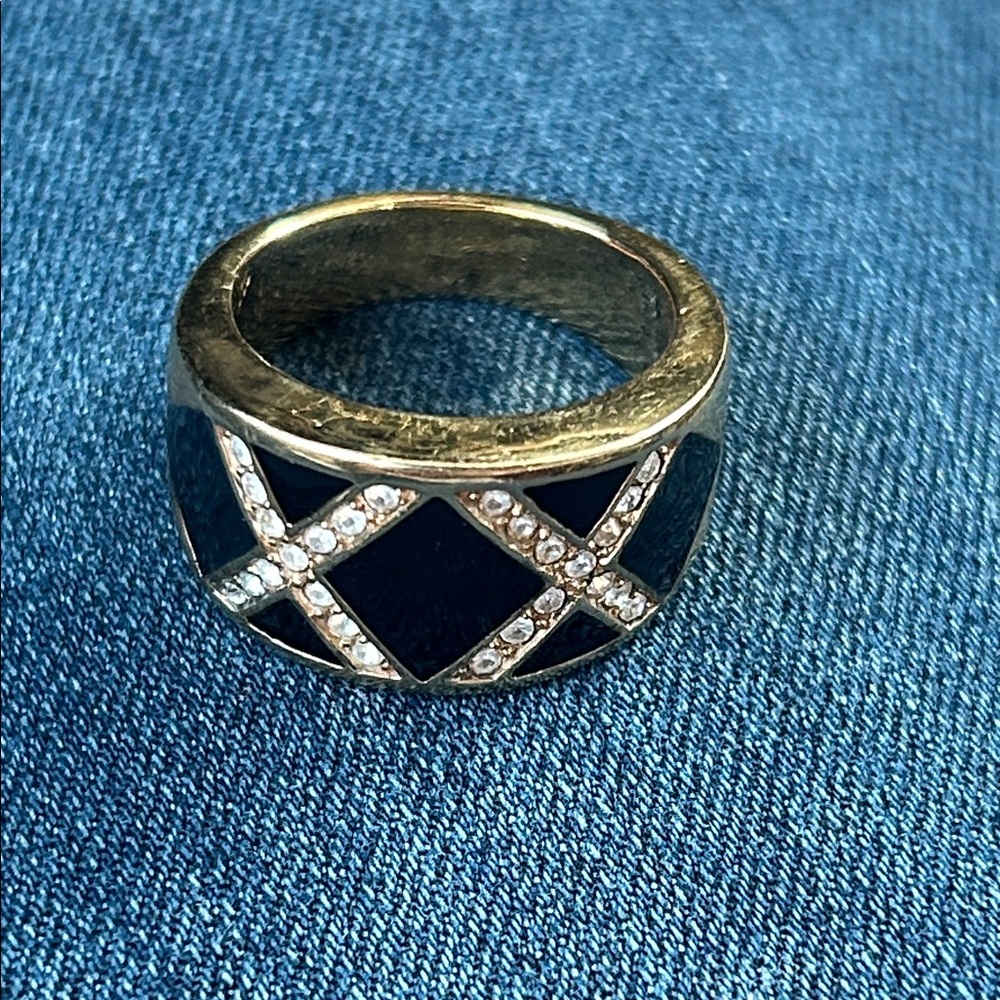 Avon Gold and Black Ring with Silver Accents